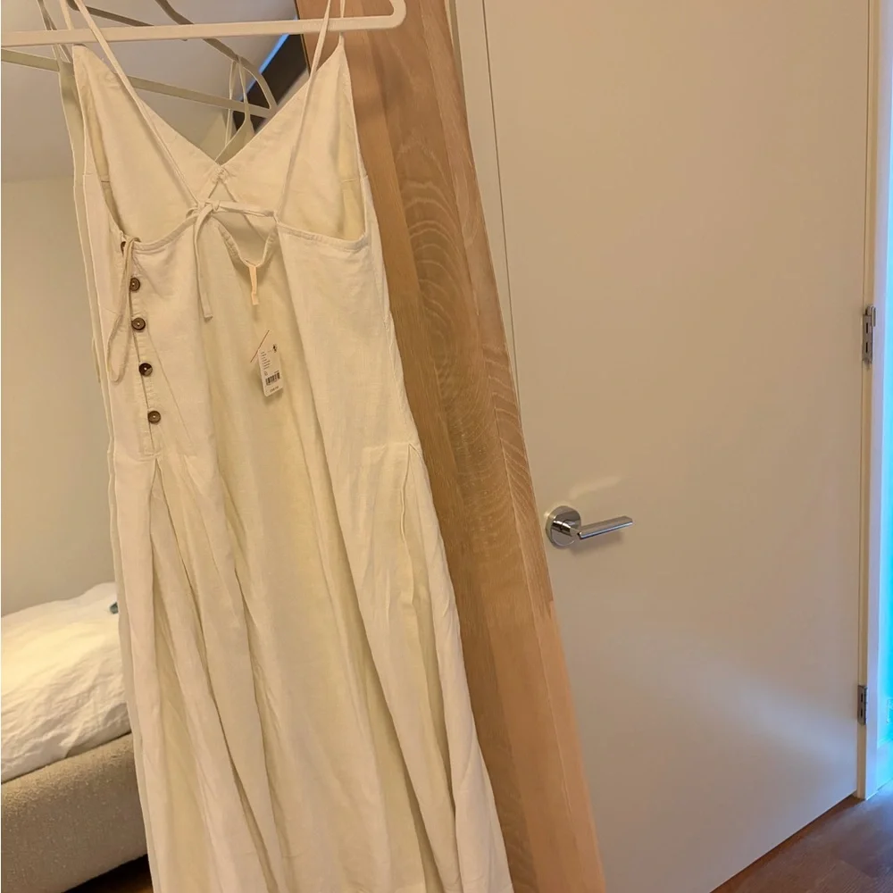 Free People Cream Emmers Linen Midi Backless Dress - Picture 4 of 6